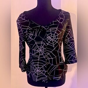 Voodoo Vixen Black and White Web Pattern Top